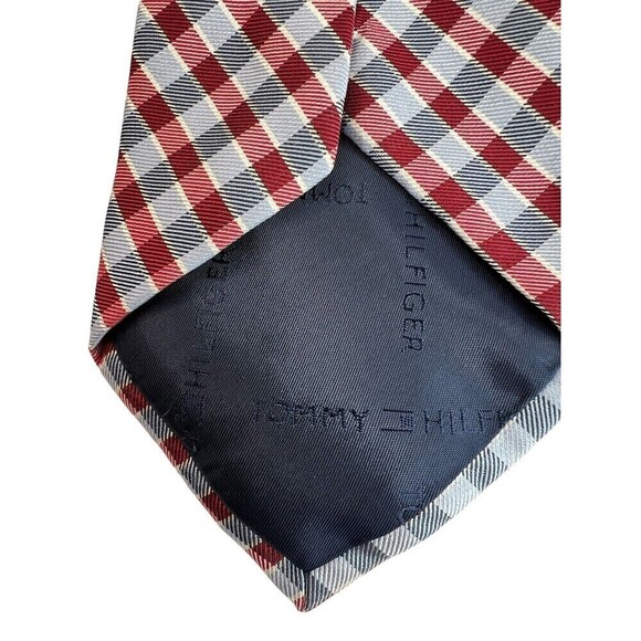 TOMMY HILFIGER Tie Men's 61" Long Blue Red White Plaid Necktie 100% Silk - Picture 4 of 6